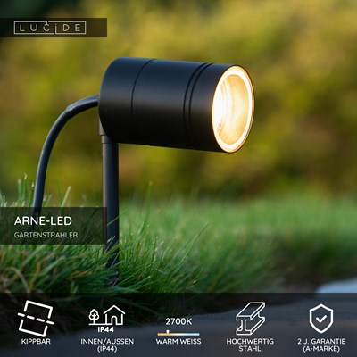 Lucide ARNE-LED - Gartenstrahler - Ø 6,3 cm - LED - GU10 - 1x5W 2700K - IP44 - Schwarz